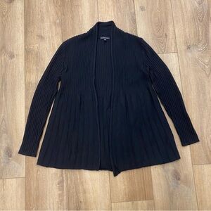 🌟EILEEN FISHER🌟 RIB KNIT OPEN FRONT CARDIGAN SWEATER ITALIAN WOOL BLACK SZ S